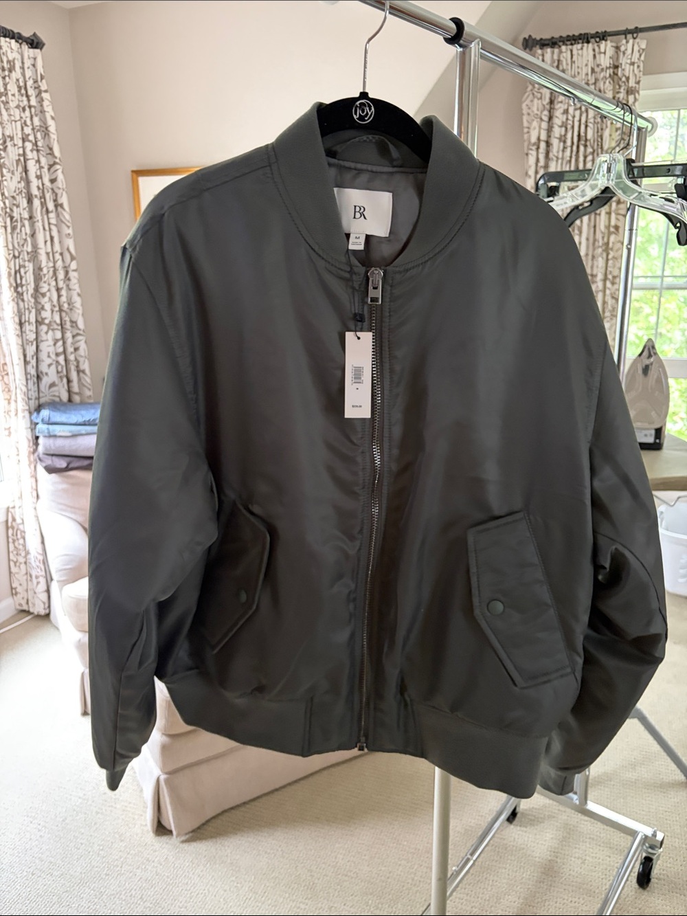 Banana Republic Dark Charcoal Satin Bomber Jacket